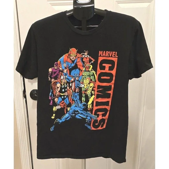 The Avengers T-Shirt Marvel Comics Superhero Graphic Tee Cotton Black Size L - Picture 1 of 5